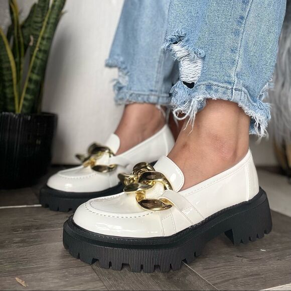 White Chain Strap Platform Loafers - Picture 6 of 11